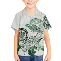 Polynesian Manta Ray Family Matching Summer Maxi Dress and Hawaiian Shirt Green Floral Turtle Tattoo LT9 Son's Shirt Green - Polynesian Pride