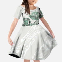 Polynesian Manta Ray Family Matching Tank Maxi Dress and Hawaiian Shirt Green Floral Turtle Tattoo LT9 Daughter's Dress Green - Polynesian Pride