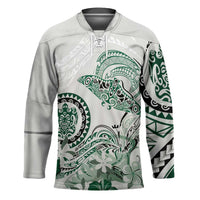 Polynesian Manta Ray Hockey Jersey Green Floral Turtle Tattoo - Polynesian Pride