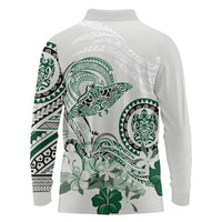 Polynesian Manta Ray Long Sleeve Polo Shirt Green Floral Turtle Tattoo LT9 - Polynesian Pride