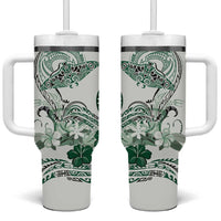 Polynesian Manta Ray Tumbler With Handle Green Floral Turtle Tattoo LT9 One Size: 40 oz Green - Polynesian Pride