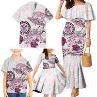 Polynesian Manta Ray Family Matching Mermaid Dress and Hawaiian Shirt Pink Floral Turtle Tattoo LT9 - Polynesian Pride