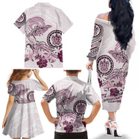Polynesian Manta Ray Family Matching Off The Shoulder Long Sleeve Dress and Hawaiian Shirt Pink Floral Turtle Tattoo LT9 - Polynesian Pride