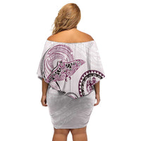 Polynesian Manta Ray Family Matching Off Shoulder Short Dress and Hawaiian Shirt Pink Floral Turtle Tattoo LT9 - Polynesian Pride