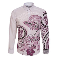 Polynesian Manta Ray Family Matching Short Sleeve Bodycon Dress and Hawaiian Shirt Pink Floral Turtle Tattoo LT9 Dad's Shirt - Long Sleeve Pink - Polynesian Pride