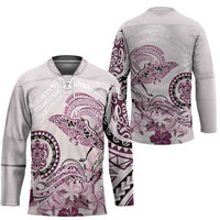 Polynesian Manta Ray Hockey Jersey Pink Floral Turtle Tattoo - Polynesian Pride