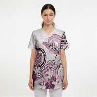 Polynesian Manta Ray Scrub Top Pink Floral Turtle Tattoo - Polynesian Pride