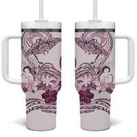 Polynesian Manta Ray Tumbler With Handle Pink Floral Turtle Tattoo LT9 One Size: 40 oz Pink - Polynesian Pride