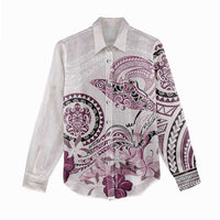 Polynesian Manta Ray Women Casual Shirt Pink Floral Turtle Tattoo LT9 - Polynesian Pride