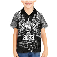 Custom New Zealand Rugby Family Matching Mermaid Dress and Hawaiian Shirt Black Haka Dance With NZ Champions History LT9 Son's Shirt Black - Polynesian Pride
