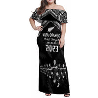 Custom NZ Rugby Family Matching Off Shoulder Maxi Dress and Hawaiian Shirt Kapa Opango Maori Haka With Years of The All Black Champions LT9 Mom's Dress Black - Polynesian Pride