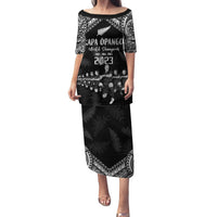 Custom NZ Rugby Family Matching Puletasi Dress and Hawaiian Shirt Kapa Opango Maori Haka With Years of The All Black Champions LT9 Mom's Dress Black - Polynesian Pride