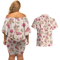 Beige Paniolo Palaka Hawaiian Cowgirl Christmas Couples Matching Off Shoulder Short Dress and Hawaiian Shirt LT9 - Polynesian Pride