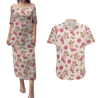 Beige Paniolo Palaka Hawaiian Cowgirl Christmas Couples Matching Puletasi and Hawaiian Shirt LT9 Beige - Polynesian Pride