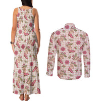 Beige Paniolo Palaka Hawaiian Cowgirl Christmas Couples Matching Tank Maxi Dress and Long Sleeve Button Shirt LT9 - Polynesian Pride