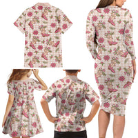 Beige Paniolo Palaka Hawaiian Cowgirl Christmas Family Matching Long Sleeve Bodycon Dress and Hawaiian Shirt LT9 - Polynesian Pride