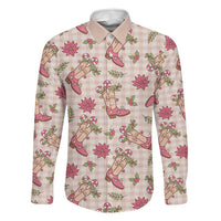 Beige Paniolo Palaka Hawaiian Cowgirl Christmas Family Matching Mermaid Dress and Hawaiian Shirt LT9 Dad's Shirt - Long Sleeve Beige - Polynesian Pride