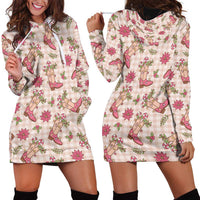 Beige Paniolo Palaka Hawaiian Cowgirl Christmas Hoodie Dress LT9 - Polynesian Pride