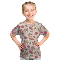 Beige Paniolo Palaka Hawaiian Cowgirl Christmas Kid T Shirt - Polynesian Pride