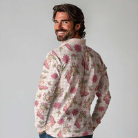 Beige Paniolo Palaka Hawaiian Cowgirl Christmas Long Sleeve Polo Shirt - Polynesian Pride
