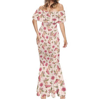 Beige Paniolo Palaka Hawaiian Cowgirl Christmas Mermaid Dress - Polynesian Pride