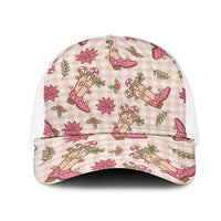 Beige Paniolo Palaka Hawaiian Cowgirl Christmas Mesh Trucker Cap - Polynesian Pride