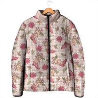 Beige Paniolo Palaka Hawaiian Cowgirl Christmas Padded Jacket - Polynesian Pride