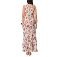Beige Paniolo Palaka Hawaiian Cowgirl Christmas Tank Maxi Dress - Polynesian Pride