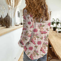 Beige Paniolo Palaka Hawaiian Cowgirl Christmas Women Casual Shirt LT9 - Polynesian Pride