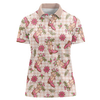 Beige Paniolo Palaka Hawaiian Cowgirl Christmas Women Polo Shirt - Polynesian Pride