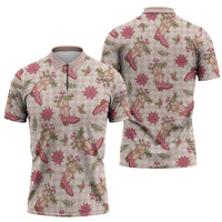 Beige Paniolo Palaka Hawaiian Cowgirl Christmas Zipper Polo Shirt - Polynesian Pride