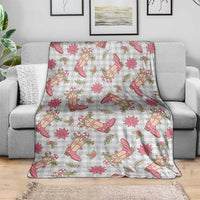 Gray Paniolo Palaka Hawaiian Cowgirl Christmas Blanket - Polynesian Pride