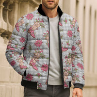 Gray Paniolo Palaka Hawaiian Cowgirl Christmas Bomber Puffer Jacket - Polynesian Pride