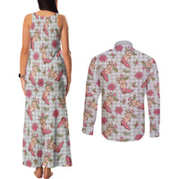 Gray Paniolo Palaka Hawaiian Cowgirl Christmas Couples Matching Tank Maxi Dress and Long Sleeve Button Shirt LT9 - Polynesian Pride