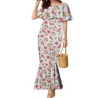 Gray Paniolo Palaka Hawaiian Cowgirl Christmas Family Matching Mermaid Dress and Hawaiian Shirt LT9 Mom's Dress Gray - Polynesian Pride