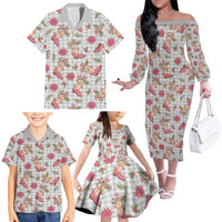 Gray Paniolo Palaka Hawaiian Cowgirl Christmas Family Matching Off The Shoulder Long Sleeve Dress and Hawaiian Shirt LT9 - Polynesian Pride