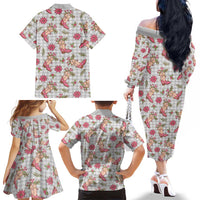 Gray Paniolo Palaka Hawaiian Cowgirl Christmas Family Matching Off The Shoulder Long Sleeve Dress and Hawaiian Shirt LT9 - Polynesian Pride