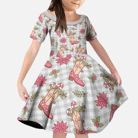 Gray Paniolo Palaka Hawaiian Cowgirl Christmas Family Matching Off Shoulder Maxi Dress and Hawaiian Shirt LT9 Daughter's Dress Gray - Polynesian Pride