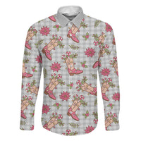 Gray Paniolo Palaka Hawaiian Cowgirl Christmas Family Matching Off Shoulder Maxi Dress and Hawaiian Shirt LT9 Dad's Shirt - Long Sleeve Gray - Polynesian Pride