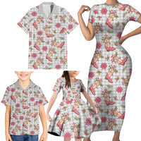 Gray Paniolo Palaka Hawaiian Cowgirl Christmas Family Matching Short Sleeve Bodycon Dress and Hawaiian Shirt LT9 - Polynesian Pride
