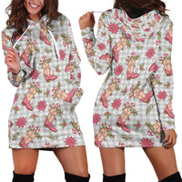 Gray Paniolo Palaka Hawaiian Cowgirl Christmas Hoodie Dress LT9 - Polynesian Pride
