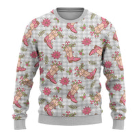 Gray Paniolo Palaka Hawaiian Cowgirl Christmas Ugly Christmas Sweater LT9 - Polynesian Pride