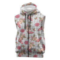 Gray Paniolo Palaka Hawaiian Cowgirl Christmas Sleeveless Zip Hoodie - Polynesian Pride