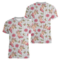 Gray Paniolo Palaka Hawaiian Cowgirl Christmas Women V-Neck T-Shirt LT9 - Polynesian Pride