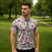 Gray Paniolo Palaka Hawaiian Cowgirl Christmas Zipper Polo Shirt - Polynesian Pride