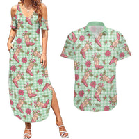 Green Paniolo Palaka Hawaiian Cowgirl Christmas Couples Matching Summer Maxi Dress and Hawaiian Shirt LT9 Green - Polynesian Pride