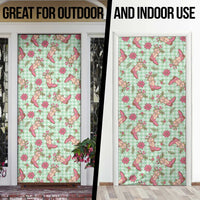 Green Paniolo Palaka Hawaiian Cowgirl Christmas Door Cover - Polynesian Pride