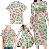 Green Paniolo Palaka Hawaiian Cowgirl Christmas Family Matching Long Sleeve Bodycon Dress and Hawaiian Shirt LT9 - Polynesian Pride