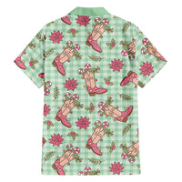 Green Paniolo Palaka Hawaiian Cowgirl Christmas Family Matching Off The Shoulder Long Sleeve Dress and Hawaiian Shirt LT9 - Polynesian Pride