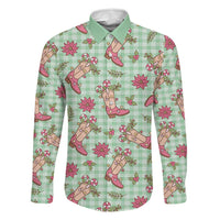 Green Paniolo Palaka Hawaiian Cowgirl Christmas Family Matching Off Shoulder Short Dress and Hawaiian Shirt LT9 Dad's Shirt - Long Sleeve Green - Polynesian Pride